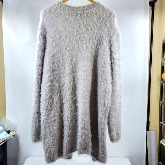Free People Silver Cloud Faux Fur Open Cardigan L Patch Pockets - Picture 5 of 5